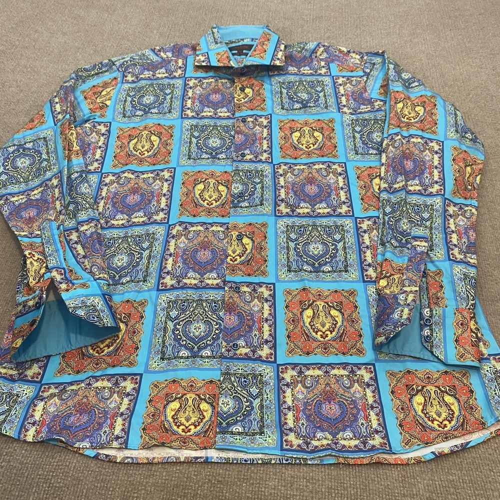 AXXESS Shirt Mens 3XL Multicolor Paisley Long Sleeve Button Front Cotton Party